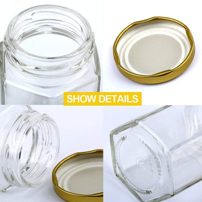 Encheng 4 oz Clear Hexagon Jars,Small Glass Honey Jars With Lids(Golden),Mason Jars For Herb,Foods,Jams,Liquid, Spice Jars For Storage 30 Pack - Image 3